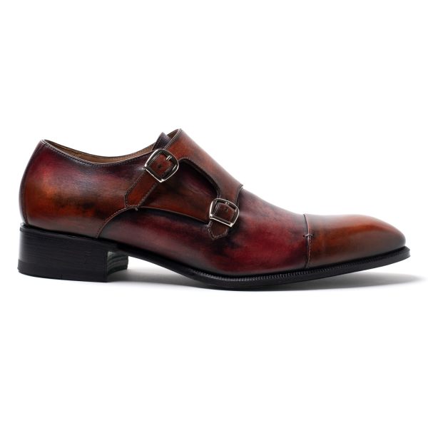 ELIOT Doppia Fibbia in Pelle Bordeaux arancio