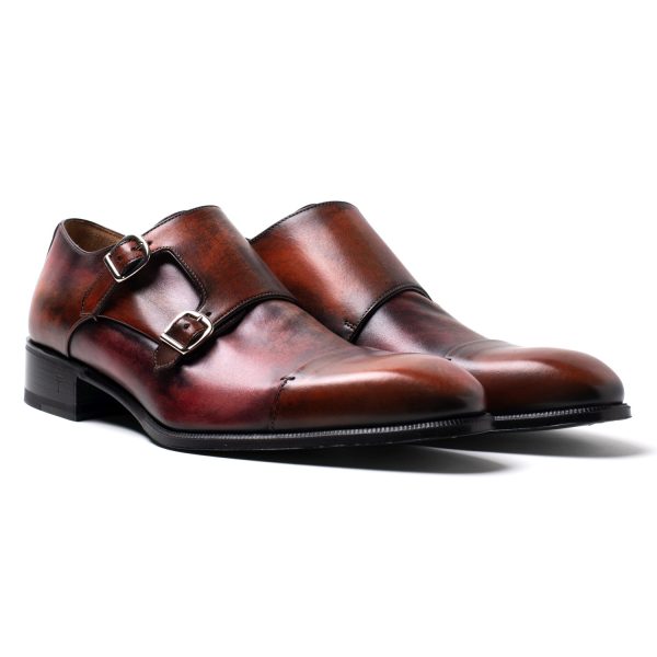 ELIOT Doppia Fibbia in Pelle Bordeaux arancio - immagine 2
