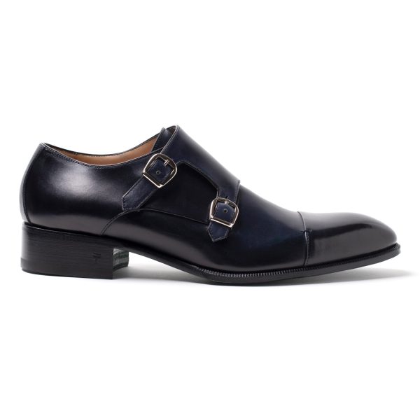 ELIOT Doppia Fibbia in Pelle Blu-nero