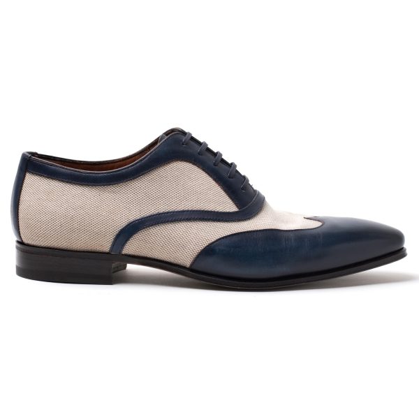 CHARLES Stringate in Pelle e Tessuto blu