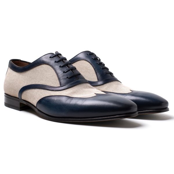 CHARLES Stringate in Pelle e Tessuto blu - immagine 2