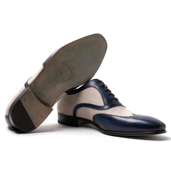 CHARLES Stringate in Pelle e Tessuto blu - immagine 5