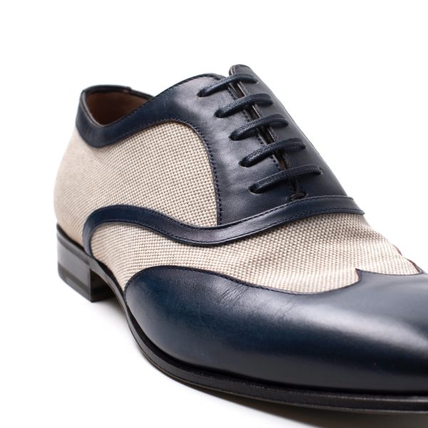 CHARLES Stringate in Pelle e Tessuto blu - immagine 4