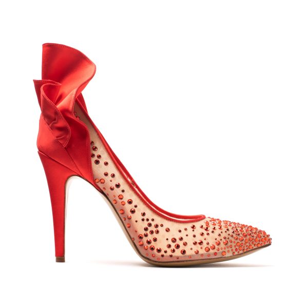 HANA Décolleté in tulle rosso e cristalli Swarovski