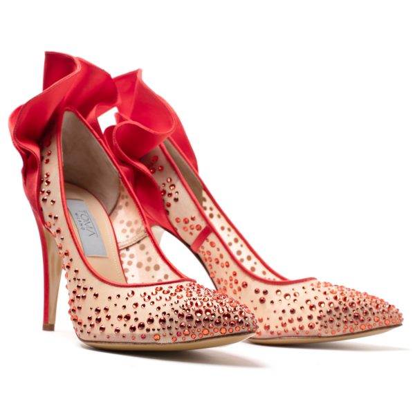 HANA Décolleté in tulle rosso e cristalli Swarovski - immagine 2