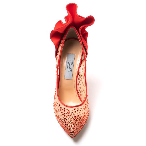 HANA Décolleté in tulle rosso e cristalli Swarovski - immagine 5